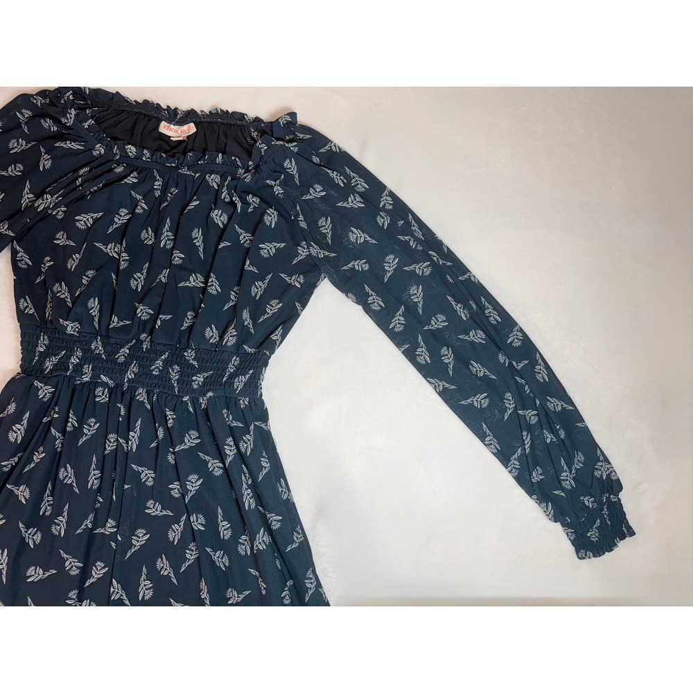 Knox Rose Navy Blue Floral Smocked Waist Maxi Dress Womens XS Long Sleeve Boho - Picture 6 of 9